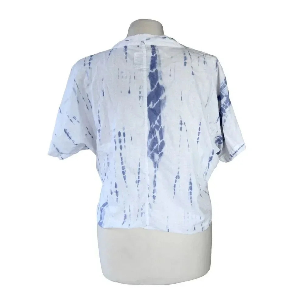 Rails Thea Blouse Cloud Tie Dye White Blue Linen Tied Front Revolve XS MSRP $148 - Picture 4 of 9